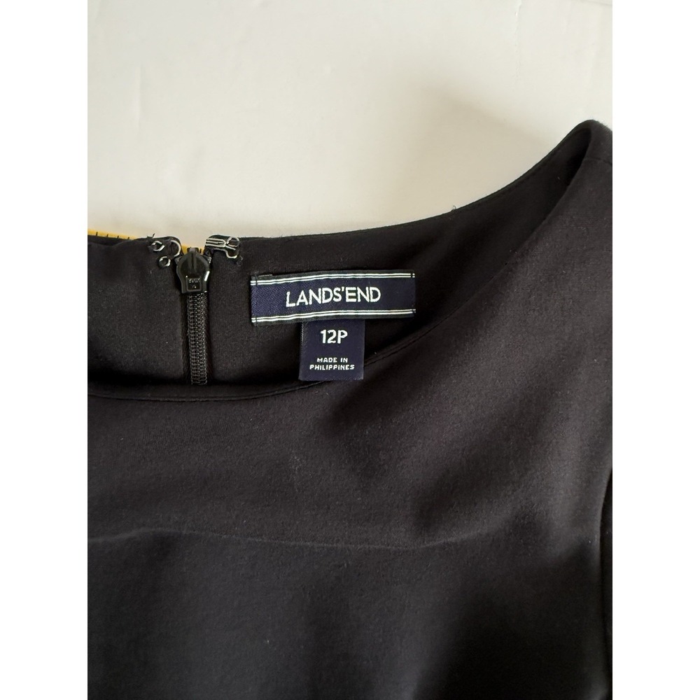 Lands' End Sheath Dress 12P Black Career Minimalist Capsule Scuba 3/4 Sleeve - Picture 7 of 10